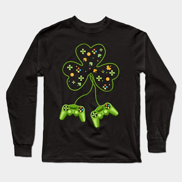 St Patricks Day Gamer Shamrock Video Game Long Sleeve T-Shirt by dreadtwank